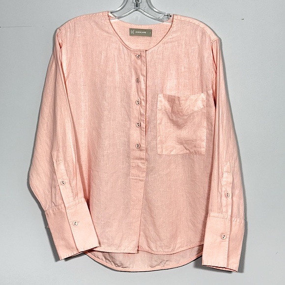 EVERLANE The Linen Popover Shirt Petal Pink 6 Long Sleeve Half Button Lagenlook - Picture 2 of 10